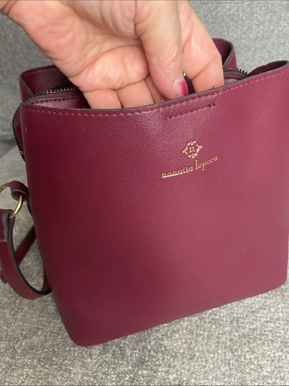 Nanette Lepore Wine Red Vegan Leather Crossbody Bucket Bag